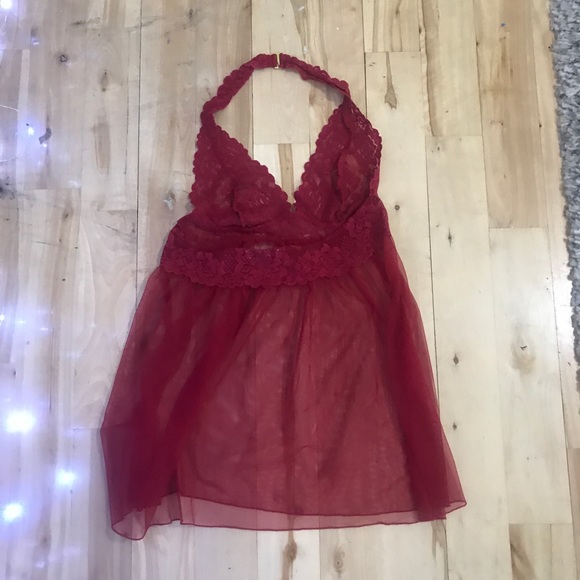 Red Victoria’s Secret Sheer Lace Halter Babydoll - Picture 16 of 17